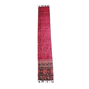 SEVYA Silk Kantha Scarf Table Runner Vintage Sari Tassels Boho 70x12in
